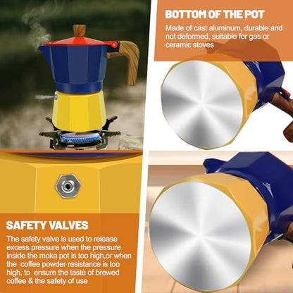 6 Cup Aluminum Espresso Stovetop Moka Pot Express Coffee Maker Percolator Italian Classic Mocha Coffee Machine for Italian and Cuban Cafe Brewing for Home Camping 300ml 10oz