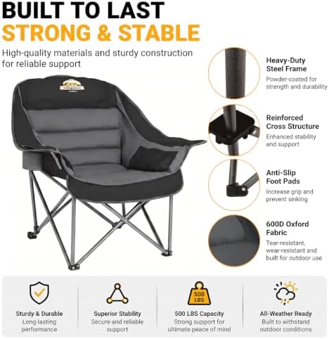 Colegence Oversized Camping Chair for Adults, Padded Lawn Chair 2 Pack