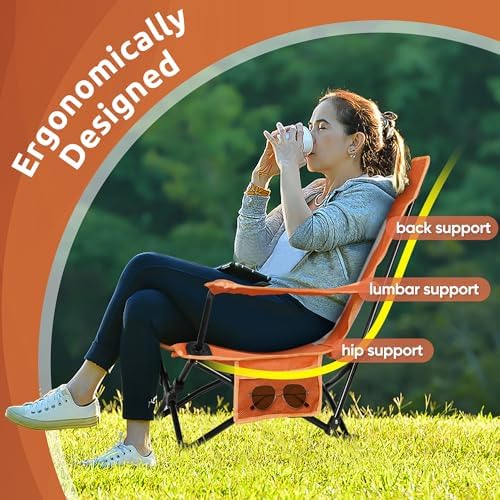 HaSteeL Low Beach Chairs, 2Pcs Folding Camping Lawn Chairs - Orange