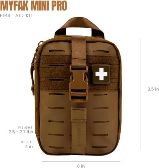 My Medic MyFak Mini Pro First Aid Kit - Small and Lightweight for Camping Hiking and Backpacking - 70 Items IFAK with Tourniquet - HSA/FSA Great for Travel - Coyote