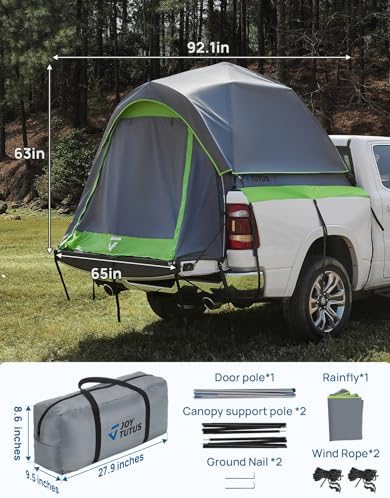 JOYTUTUS Semi-Automatic Truck Bed Tent with Awning, Easy Set-up with Pre-Assembled Design, 2 Person Portable Truck Camping Tent with Rainfly for 5.0FT-6.5FT Pickup Truck Bed, Waterproof PU2000mm
