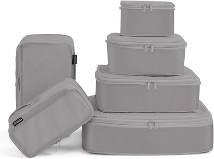 6 Set Compression Packing Cubes for Travel, Large Medium Small Luggage Organizers, Storage Bags for Clothes (6 Pack, Silver Gray)