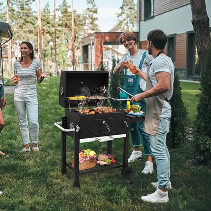45.6" Portable Charcoal Grill,Metal Outdoor Barbecue Smoker,Heavy Duty Outdoor BBQ Grill,Vertical Camping Barbecue Grill,with Foldable Side Table & Wheels,for Garden Patio Beach Backyard (Black)