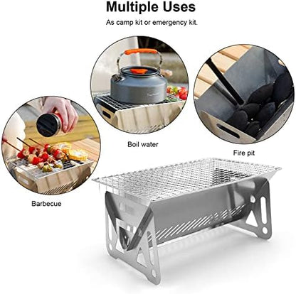 Mini Portable Charcoal Grill,Small BBQ Grill Tabletop Fire Pit for Camping Patio Outdoor Stainless Steel Camping Folding Barbecue Grills Backpacking Grills