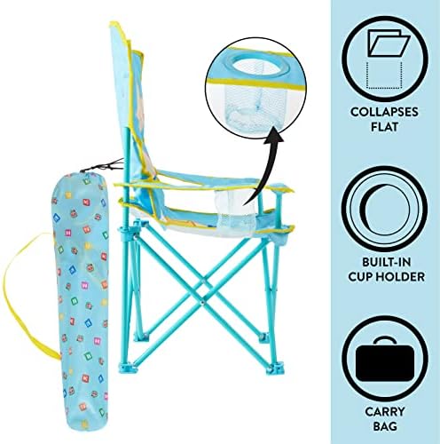 Cocomelon Kids Folding Camp Chair with Carry Bag,Indoor/Outdoor Portable Chair, Lightweight & Compact, Great for Travel, Camping, Beach, Ages 3+