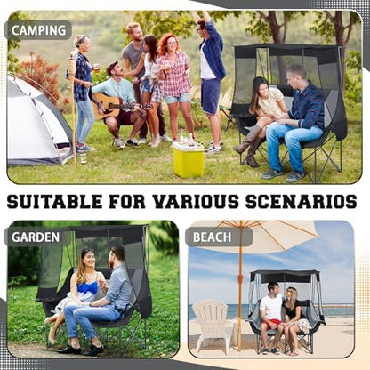 Teenyyou Double Camping Chair with Canopy 660lbs Heavy Duty, Black and Grey