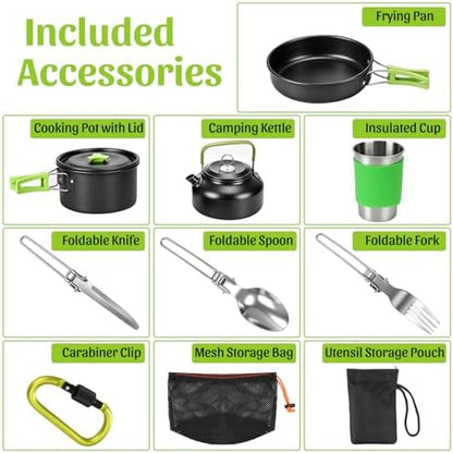 14pcs Camping Cookware Set Camping Pots and Pans Set with Cups Plates Forks Knives Spoons for Camping Outdoor Cooking and Picnic