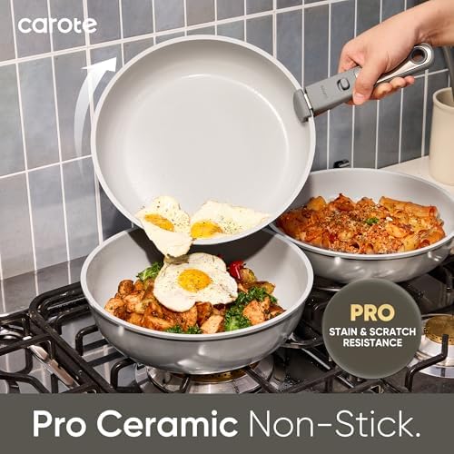 CAROTE 27pcs Ceramic Cookware Set, Pots and Pans Set with Detachable Handle