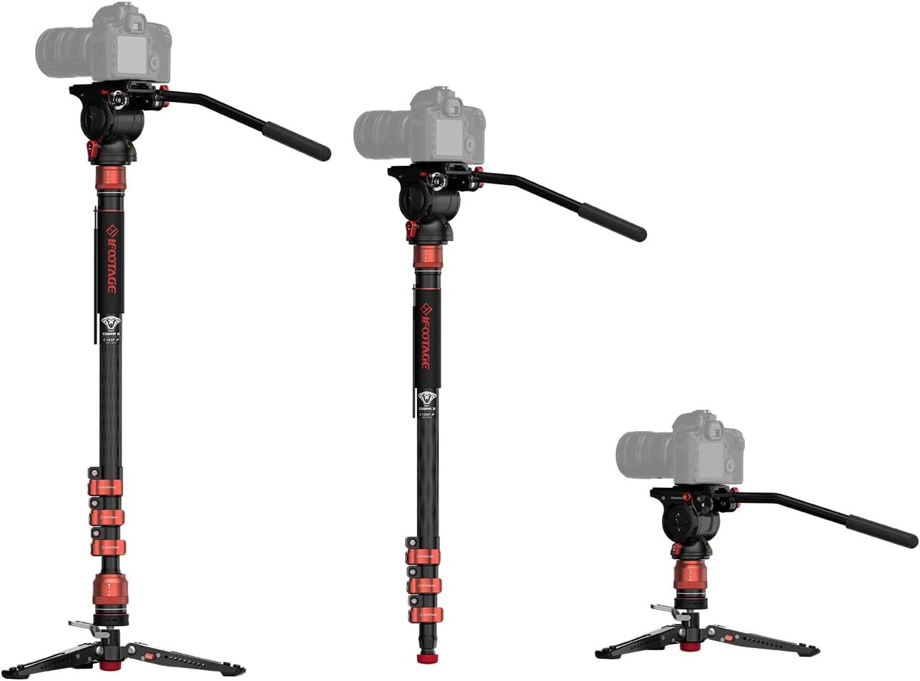 IFOOTAGE Cobra 3 Monopod with Pedal C180F-P with Fulid Head K5S,Carbon Fiber Monopod for Camera,DSLR,Minipod Base-P Pedal Lock Design Tripod,Payload up to 17.6lbs/8KG,Max. Height 71"/180cm
