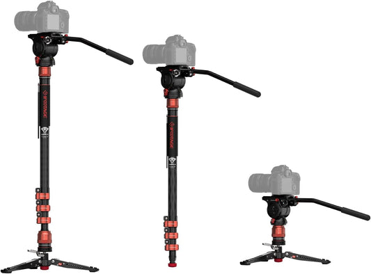IFOOTAGE Cobra 3 Monopod with Pedal C180F-P with Fulid Head K5S,Carbon Fiber Monopod for Camera,DSLR,Minipod Base-P Pedal Lock Design Tripod,Payload up to 17.6lbs/8KG,Max. Height 71"/180cm