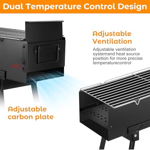 Charcoal Grill, Portable Outdoor BBQ Grill with Flat Griddle Plate