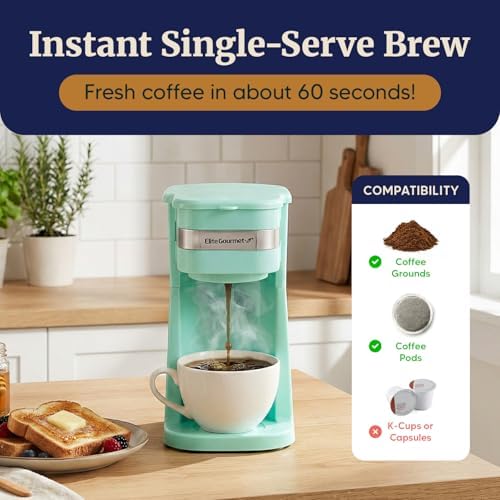 Elite Gourmet EHC113M Personal Single-Serve Compact Coffee Maker, Mint