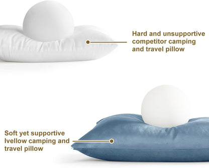 Ivellow Memory Foam Travel Pillow Compressible Camping Pillow for Sleeping Shredded Memory Foam Pillow Compact Firm Supportive Travel Pillow for Adults Kids Outdoor Hiking Essential Gear Blue-M