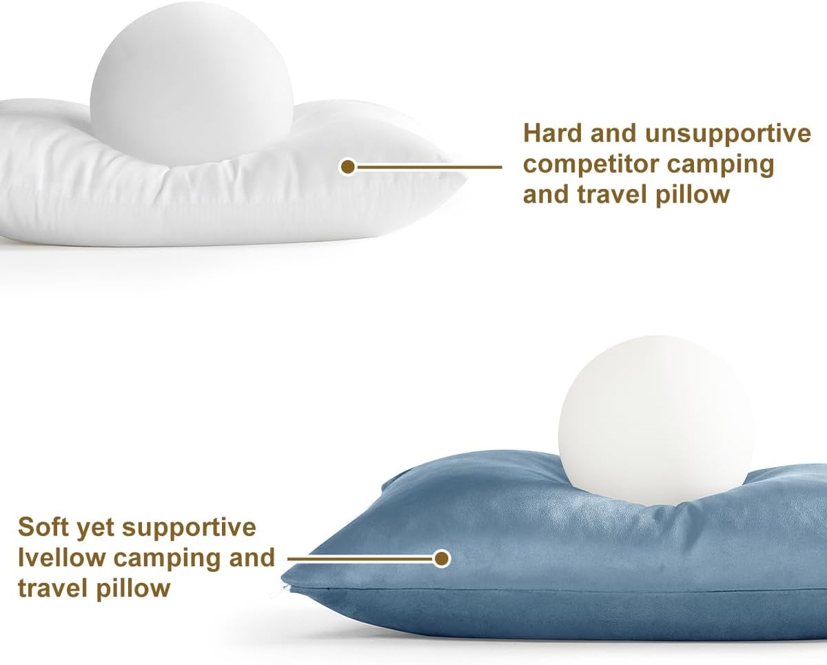 Ivellow Memory Foam Travel Pillow Compressible Camping Pillow for Sleeping Shredded Memory Foam Pillow Compact Firm Supportive Travel Pillow for Adults Kids Outdoor Hiking Essential Gear Blue-S
