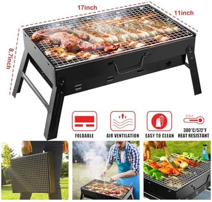 KOCASO Portable Charcoal Grill Foldable - Lightweight BBQ Smoker Grill for Camping, Tailgating, Picnics & Outdoor Grilling, Compact Design with Removable Ash Catcher