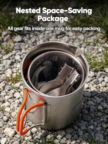 Odoland Titanium Camping Cookware 420ML & 750ML Titanium Pot with Lid and Spork Lightweight Camping Pot for Backpacking Hiking Traveling and Picnic