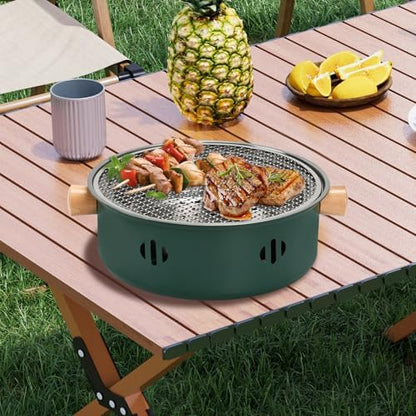 Portable Charcoal Barbecue Grill, 1pc Small Outdoor Camping Grill (Green)