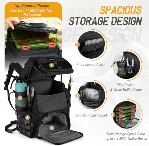 Goture Fishing Backpack with 4 Tackle Boxes,55L Tackle Backpack with Cooler