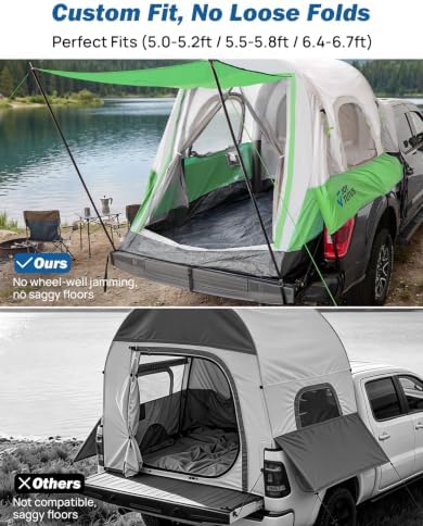 JOYTUTUS Inflatable Truck Bed Tent 5.5-6.5FT with Awning, Includes Air Pump for Quick 30S Setup, Dual-use Pickup or Camping Tent for 2 Person, Truck Tent with Waterproof Roof Shade and 3 Windows