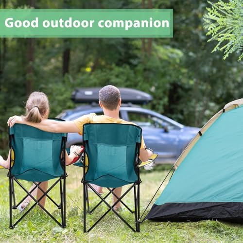 Shellwei 2 PCS Folding Camping Chair with Cupholder and Carry Bag Regular Size Colorful Breathable Portable Lightweight Lawn Chair with Side Pocket for Fishing Hiking Beach Outdoor Activity
