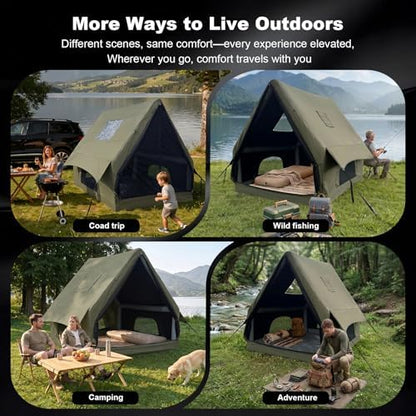 Qeroo® Luxury Inflatable Air Tent for 1-2 Person, UV-Resistant Hot Tent with Pump, Quick 5-Min Setup,600D Oxford Waterproof & Windproof,All-Season Portable Glamping Shelter,Lightweight & Easy to Carry