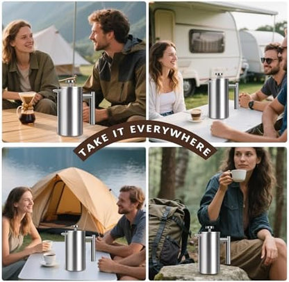 French Press 34 oz, Full Stainless Steel French Press Coffee Maker 4 Cups