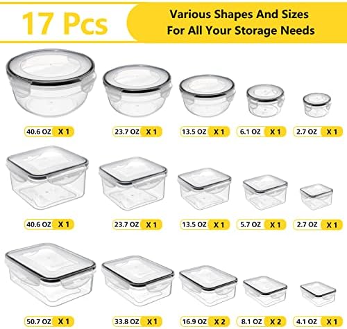 34 PCS Food Storage Containers with Lids Airtight(17 Lids &17 Containers)
