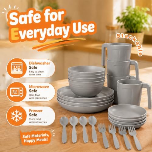 Wrova Modern Plates and Bowls Sets, 24PCS Wheat Straw Dinnerware Sets for 4