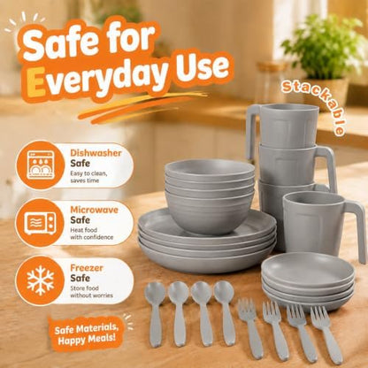 Wrova Modern Plates and Bowls Sets, 24PCS Wheat Straw Dinnerware Sets for 4