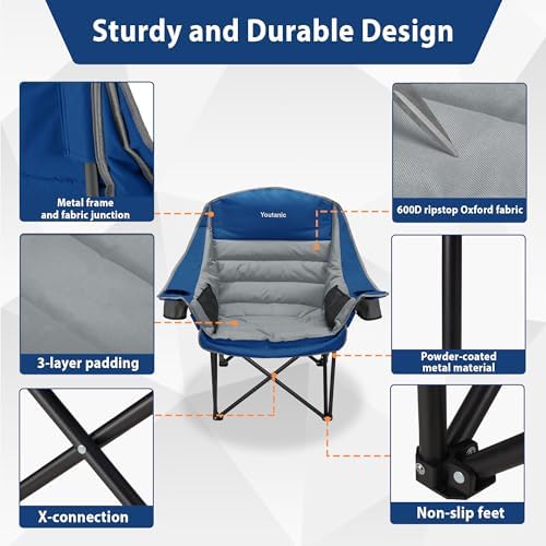 Youtanic Oversized Padded Camping Chair, Portable Folding Camping Chairs