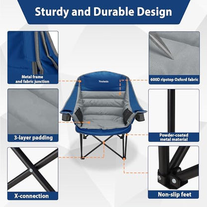 Youtanic Oversized Padded Camping Chair, Portable Folding Camping Chairs
