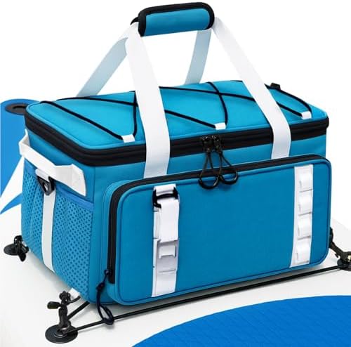 Paddle Board Cooler Bag, 25L Insulated SUP Deck Bag Fits 30 Cans, Water-Resistant Kayak Cooler with Top Bungee Storage, 6 Elastic Clips, Shoulder Strap & Bottle Opener, Paddle Board Accessories