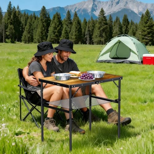 Anbte 3ft Folding Camping Table, 2 Adjustable Height 29.5", Rustic Brown