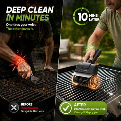 Electric Grill Brush, Portable Power BBQ Cleaner with 1100 RPM Motor, 304 Stainless Steel Head, Dual Safety Lock, Type-C Rechargeable Grill Master Cleaner for Iron, Gas & Charcoal Grills, Black