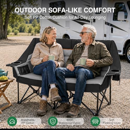 HOPERAN Double Camping Chair 660lb Camping Couch Oversized Folding Loveseat