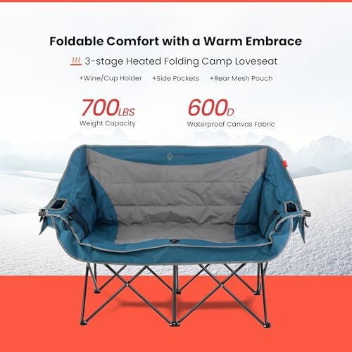 ARROWHEAD OUTDOOR 57 in Wide Duo Foldable Heated Camping Loveseat Chair