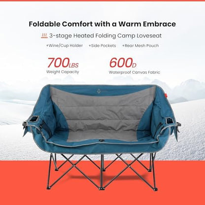 ARROWHEAD OUTDOOR 57 in Wide Duo Foldable Heated Camping Loveseat Chair
