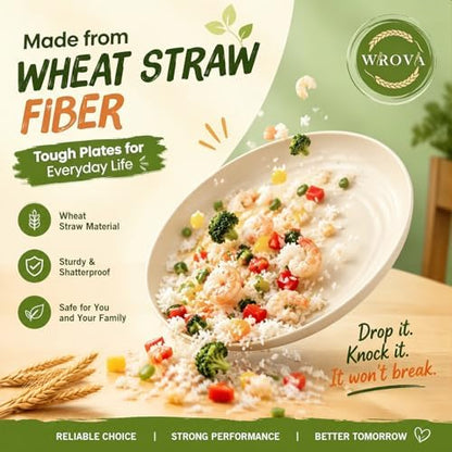 Wrova Unbreakable Plates Bowls and Cups Set, Wheat Straw Dinnerware Sets