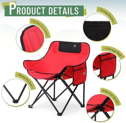 2 Pack Folding Camping Chairs Portable, Black, Red, Solid Color