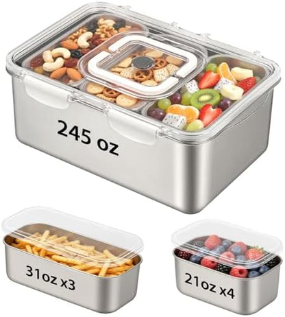 8 PCS Large Stainless Steel Food Storage Containers with Lid and Handle