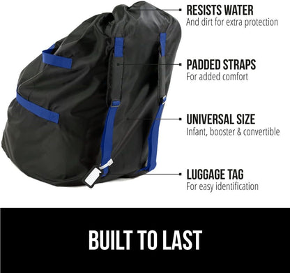 GORILLA GRIP Car Seat Travel Bag for Airplane Gate Check, Easy Carry Padded Backpack Bags Cover Carseats, Infant Baby Carriers and Toddler Booster Seats for Airport, Child Air Travels Essential, Blue