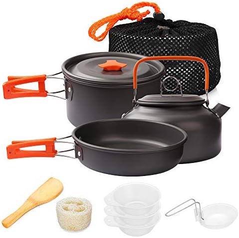 Gutsdoor Camping Cookware Set Camping Gear Campfire Utensils Non-Stick Cooking Equipment Lightweight Stackable Pot Pan Bowls with Storage Bag for Outdoor Hiking
