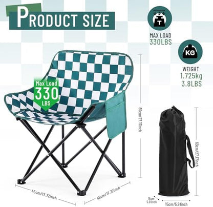 2 Pack Folding Camping Chairs Portable, Green,White, Chessboard