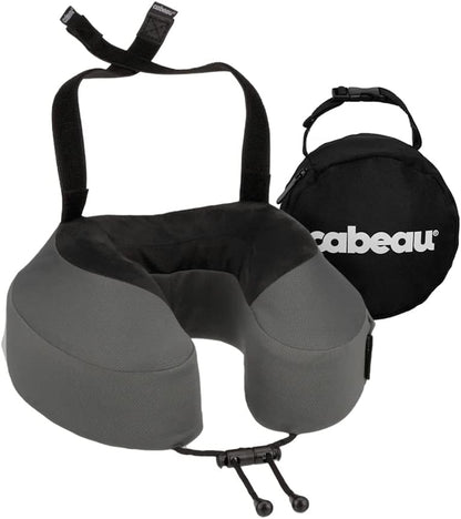 Cabeau Airplane Travel Pillow for Long Flights - Evolution S3 - Supportive Memory Foam with Seat Straps to Secure Your Head and Neck and Provides 360° Support (Steel Grey)