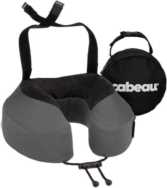 Cabeau Airplane Travel Pillow for Long Flights - Evolution S3 - Supportive Memory Foam with Seat Straps to Secure Your Head and Neck and Provides 360° Support (Steel Grey)