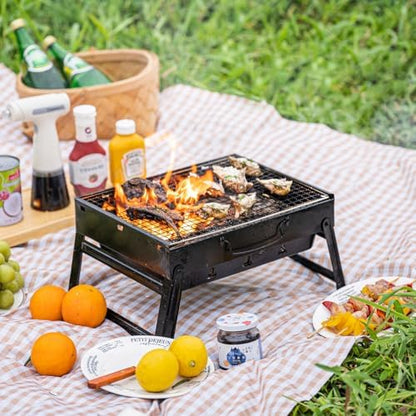 Gardenised Portable Charcoal Grill Foldable Stainless Steel BBQ for Camping Backyard Tailgating Hiking Picnic Travel Beach Parties Garden Gatherings Poolside Cooking Skewers & Outdoor Barbecues, Small