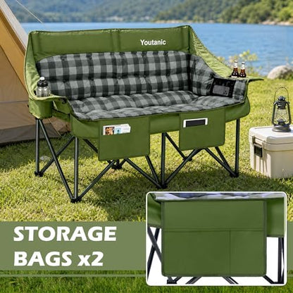 Youtanic Double Camping Chair, Heavy Duty 650lbs Padded Loveseat for Adults