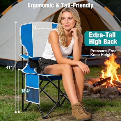 Camping Chairs, 300 LBS High Back Lawn Chairs Folding 2 Packs (Blue Gray)