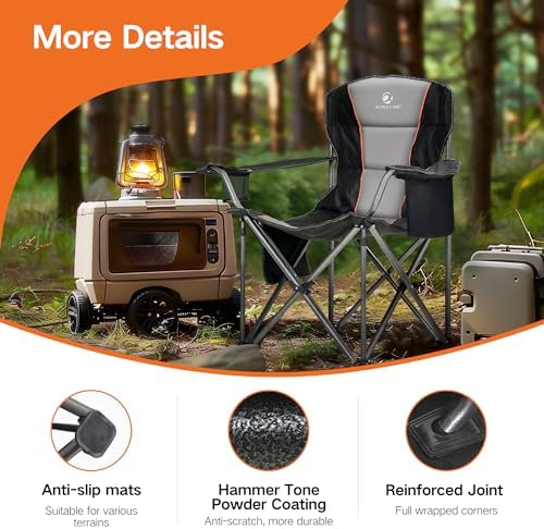 ALPHA CAMP Oversized Folding Camping Chair, Heavy Duty Portable Lawn Chairs with Cooler Bag, Side Pocket & Cup Holder, Folding Chairs for Outside Support 450 LBS