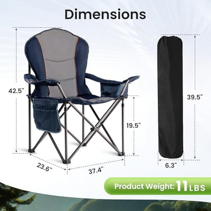 Folding Camping Chairs for Adults - High Back Padded Outdoor Lawn Chairs with Lumbar Support & Cup Holder, 500lbs Heavy Duty Portable Camping Chairs Set (Blue & Gray, 1 PCS)